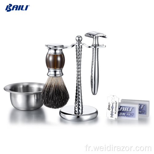 Kit de rasage avec blaireau à poils pour barbe